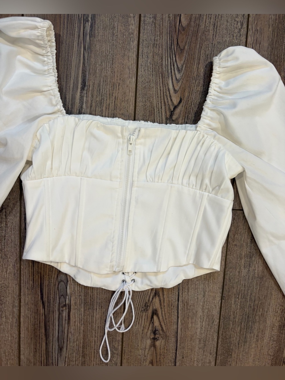 Princess Polly White Lace Up Corset Top Puff Sleeve Crop Blouse US 6 - Picture 9 of 13